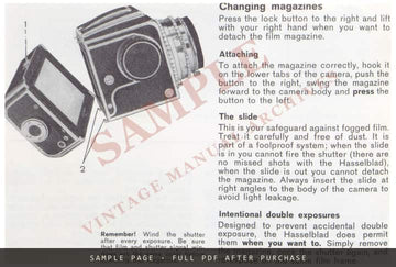 Hasselblad 1000F Instruction Book – English, 20-Page Edition – sample page 3 (watermarked preview)
