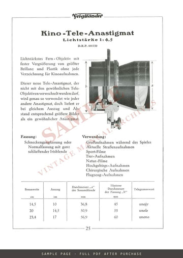 Voigtländer Objektive – German Lens Catalogue (Katalog), c. 1927 – sample page 3 (watermarked preview)