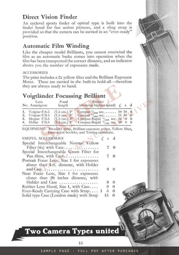 Voigtländer 1939 Catalogue – English Edition – sample page 3 (watermarked preview)