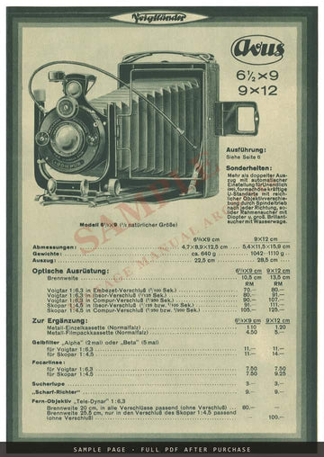 Voigtländer "Das schönste Geschenk – eine Voigtländer" German Camera Folder, 1927 – sample page 3 (watermarked preview)