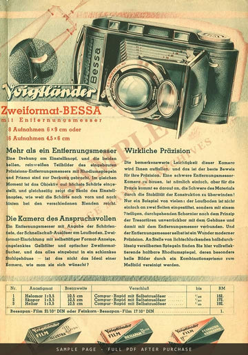 Voigtländer "So gut schon vor 99 Jahren" – Bessa and Brillant Folder, April 1939 – sample page 3 (watermarked preview)