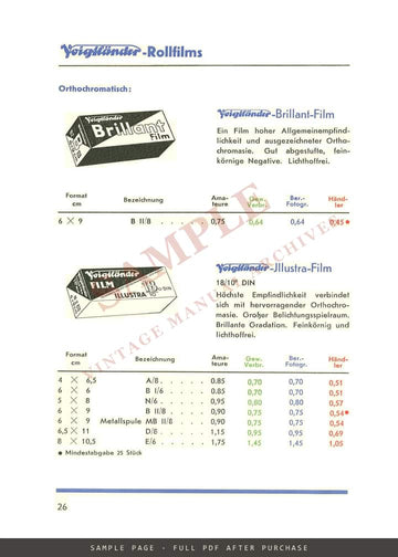 Voigtländer Händler-Preisliste 1939 – German Dealer Price List – sample page 3 (watermarked preview)