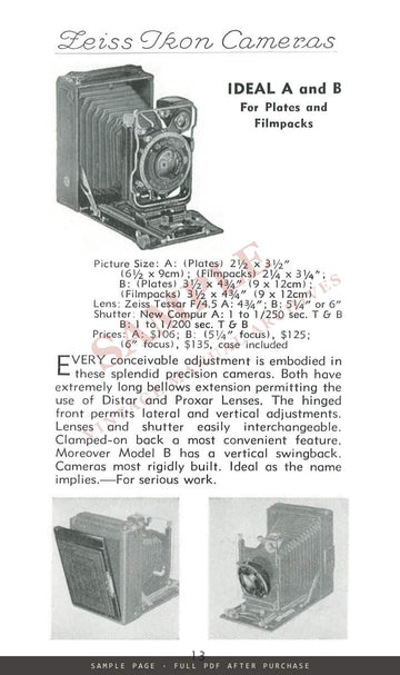 Zeiss Ikon Cameras – Carl Zeiss, Inc. US Catalogue CAM 60, July 1936 – sample page 3 (watermarked preview)