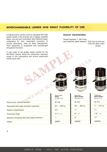 Bolex H8 Reflex – The 8 mm Camera for Professional Requirements, Brochure, English – sample page 3 (watermarked preview)
