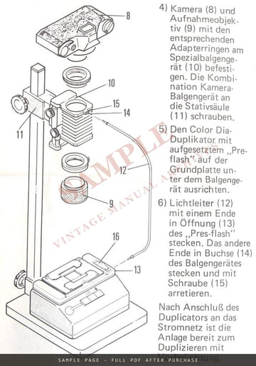 Multiblitz Pre-flash (Vorbelichtung) for Color Dia-Duplicator – German Instructions – sample page 3 (watermarked preview)