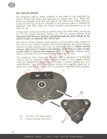 Arriflex 400 ft Magazine and Take-up Motor – Instructions for Use – sample page 3 (watermarked preview)
