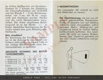 Leicameter MC – Gebrauchsanweisung, Metrawatt AG Nürnberg, German, 1957 – sample page 3 (watermarked preview)