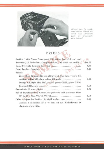 Zeiss Ikon Ikoflex I Twin-Lens Reflex – Carl Zeiss, Inc. Leaflet CAM 229, 1940 – sample page 3 (watermarked preview)
