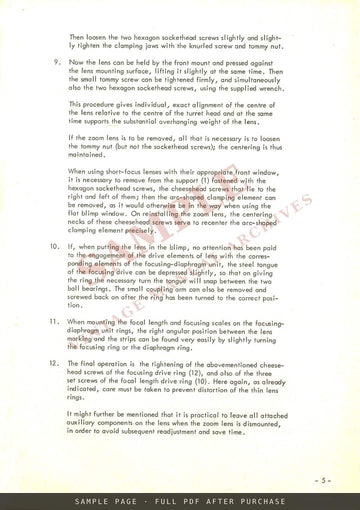 ARRI Assembly Instructions for the Angénieux 25–250 mm Zoom Lens in Blimp 120 S and 300 – sample page 3 (watermarked preview)