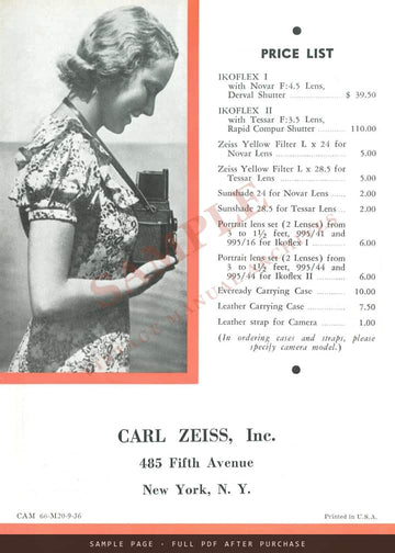 Zeiss Ikon Ikoflex Models I and II – Carl Zeiss, Inc. Leaflet CAM 66, 1936 – sample page 3 (watermarked preview)