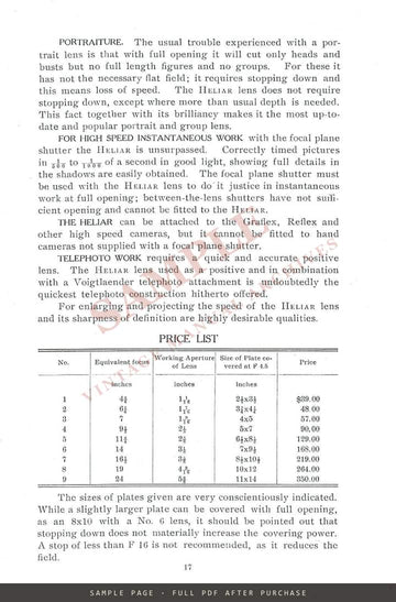 Voigtländer & Son Optical Co. Catalogue of Photographic Lenses, c. 1905 – sample page 3 (watermarked preview)