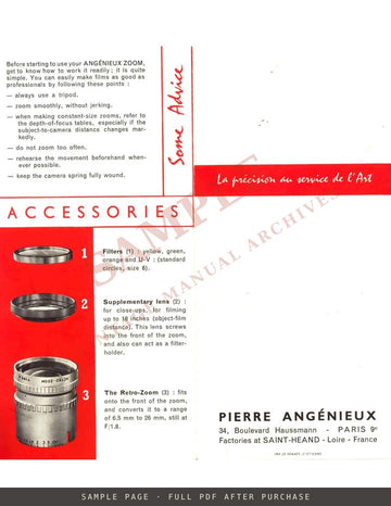 Angénieux Zoom 8mm Cine Type K1 (9–36 mm f/1.8) – Brochure for Bolex and 8mm Cameras – sample page 3 (watermarked preview)