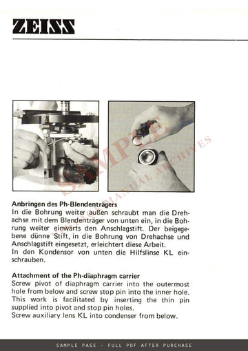Carl Zeiss Ph-Diaphragm Carrier – Operating Instructions, Multilingual – sample page 3 (watermarked preview)