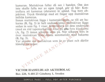 Hasselblad Focusing Screen Back – Instructions, Multilingual – sample page 3 (watermarked preview)