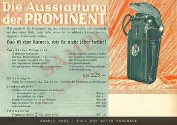 Voigtländer Prominent – "Die Kamera mit allen Finessen!" Folder, c. 1934 – sample page 3 (watermarked preview)