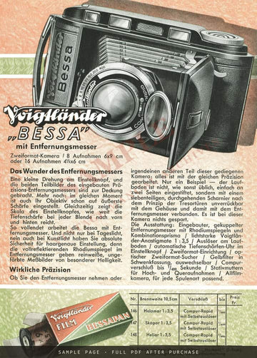 Voigtländer Vito and Bessa – German Folder with Swiss Franc Prices, 1941 – sample page 3 (watermarked preview)