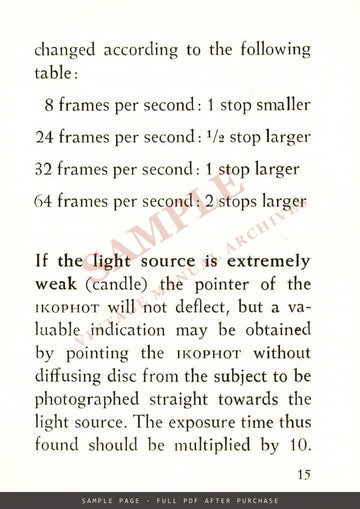 Zeiss Ikon Ikophot Light Exposure Meter – Instructions, English – sample page 3