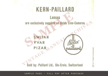Kern-Paillard Depth of Field Table – 25 mm (1 in.) Lenses for Bolex 16 mm Cameras – sample page 3