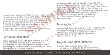 Bolex Macro-Switar f=75mm Lens – Instruction Manual for 16mm Reflex Cameras – sample page 3 (watermarked preview)