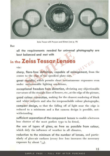 The Eagle Eye of Your Camera – Zeiss Tessar Lenses, Carl Zeiss Jena Booklet, 1932 – sample page 3 (watermarked preview)