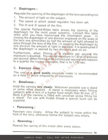 Paillard Bolex H9, H16 and H8 Cameras – Instruction Manual, English – sample page 3 (watermarked preview)