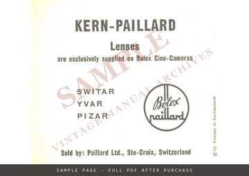 Kern-Paillard Depth of Field Table – 75 mm (3 in.) Lenses for Bolex 16 mm Cameras – sample page 3