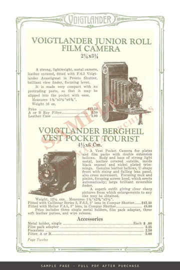 Voigtländer Lenses, Cameras & Binoculars – Motion Picture Apparatus Co. Catalogue – sample page 3 (watermarked preview)