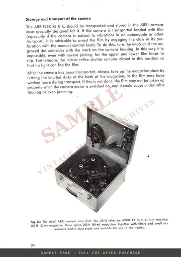 Arriflex 35 Model II C – Mirror Reflex Motion Picture Camera: Instruction Manual – sample page 3 (watermarked preview)