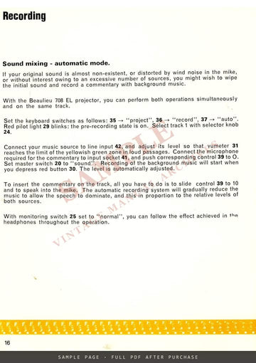 Beaulieu 708 EL Super 8 Sound Projector – Handbook, English – sample page 3 (watermarked preview)