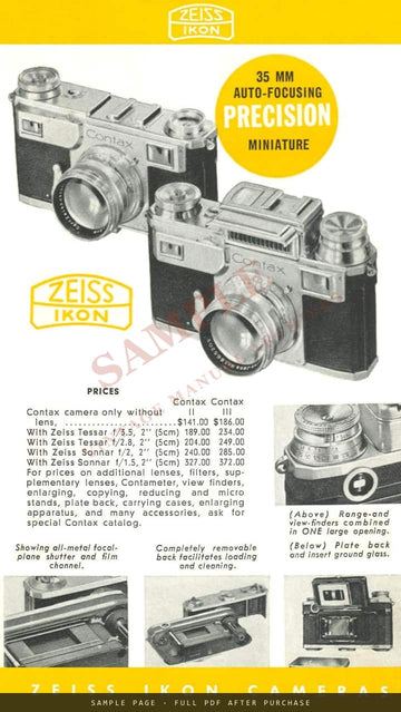 Zeiss Ikon Cameras – Carl Zeiss, Inc. US Catalogue CAM 196, August 1939 – sample page 3 (watermarked preview)