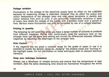 Gossen Labosix Darkroom Meter – Instructions for Use, English – sample page 3 (watermarked preview)
