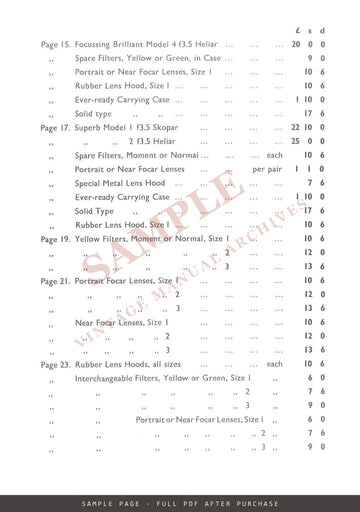 Voigtländer Cameras and Accessories – UK Price List, December 1939 (J. Jeffrey, London) – sample page 3 (watermarked preview)