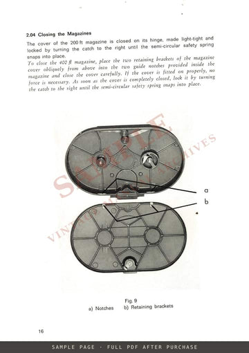 Arriflex 16 M – 200 ft and 400 ft Magazines: Description, Operation, Maintenance – sample page 3 (watermarked preview)