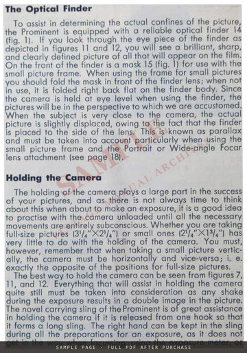 Voigtländer Prominent Instruction Book – English – sample page 3 (watermarked preview)