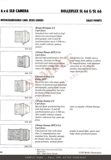 Rollei Fototechnic Dealer Handbook – SL 2000 F System, Lenses & Accessories – sample page 3 (watermarked preview)