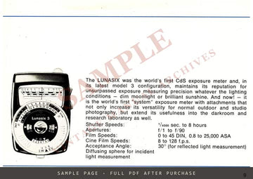 Gossen Sixtron electronic Flash Meter – Operating Instructions, English – sample page 3 (watermarked preview)