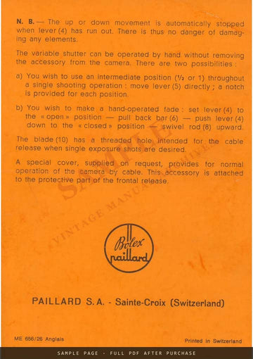 Bolex RX-Fader for the H8 Reflex – Operating Instructions, English – sample page 3 (watermarked preview)