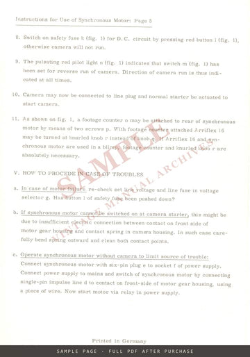 Arriflex 16 Synchronous Motor & Power Supply – Operating Instructions – sample page 4 (watermarked preview)