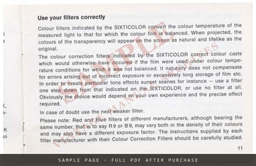 Gossen Sixticolor Colour Temperature Meter – Instructions, English – sample page 3 (watermarked preview)