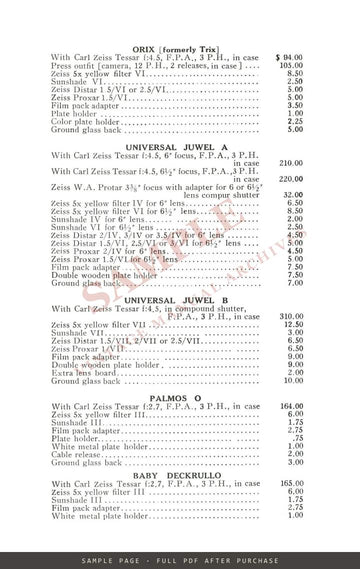 Zeiss Ikon Cameras – Price List No. 13, in Effect April 1, 1929 – sample page 3 (watermarked preview)
