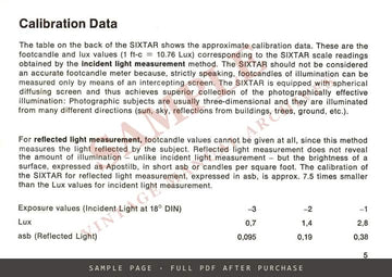 Gossen Sixtar Exposure Meter – Operating Instructions, English – sample page 3 (watermarked preview)