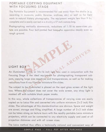 Leica Focusing Stage with Ground Glass Focusing – Ernst Leitz Wetzlar Leaflet – sample page 3 (watermarked preview)