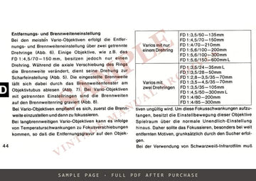 Canon FD Zoom Lenses – Instructions, English, French, German and Spanish – sample page 3 (watermarked preview)