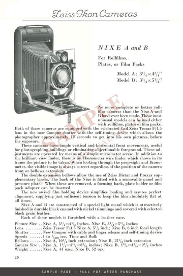 Zeiss Ikon Cameras – English Catalogue with Contents, c. 1932 – sample page 3 (watermarked preview)