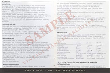 Bolex Switar 10mm, Macro-Switar 26mm & 75mm Lens Instructions – Multilingual – sample page 3 (watermarked preview)