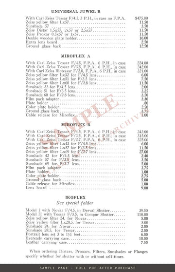 Zeiss Ikon Cameras – Price List No. 27, in Effect September 15, 1936 – sample page 3 (watermarked preview)