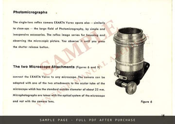 Exakta Varex – Macrophotography and Photomicrography Instructions, English – sample page 3 (watermarked preview)