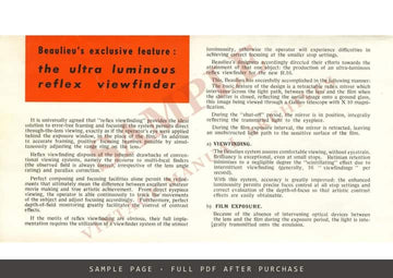Beaulieu R16 Reflex Viewfinder Cine Camera – Instructions, English – sample page 3 (watermarked preview)