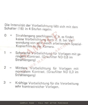 Multiblitz Pre-flash (Vorbelichtung) for Color Dia-Duplicator – German Instructions – sample page 4 (watermarked preview)