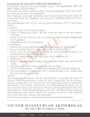 Hasselblad Polaroid Film Back – Instructions, Multilingual – sample page 4